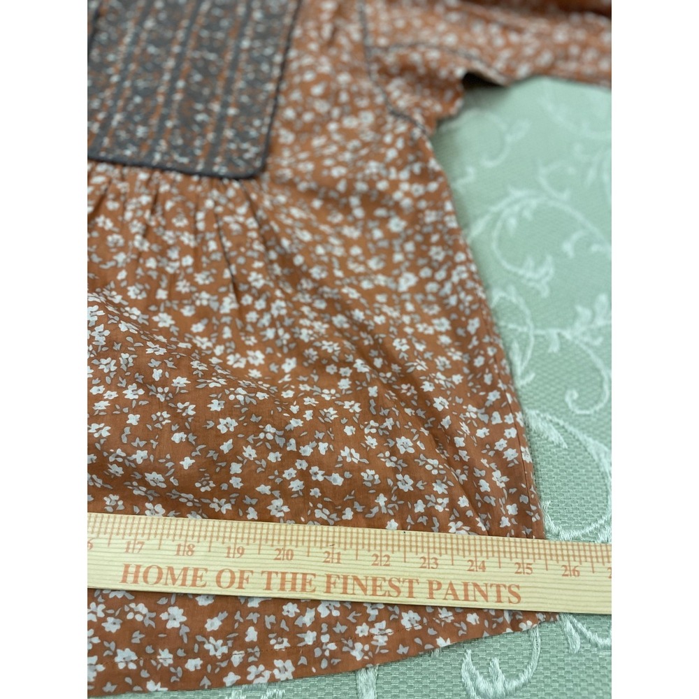 Sister Mary Blouse Womens Small Orange Floral Embroidered Boho Tunic Henley Top - Picture 7 of 16